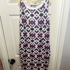 Jennifer Lopez Black and Pink Patterned Midi Dress